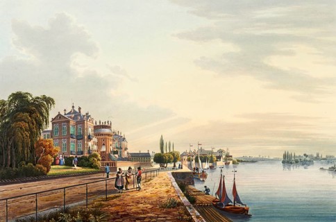 View of Biebrich Palace on the Rhine, residence of the Grand Duke of Nassau, Hesse, Germany, view
