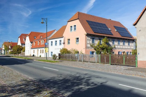 Historic development in Altriesa with farmhouses, Riesa, Saxony, Germany, Europe