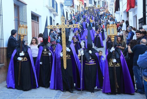 Easter Christian religious procession through streets of Setenil de las Bodegas, Cadiz province,