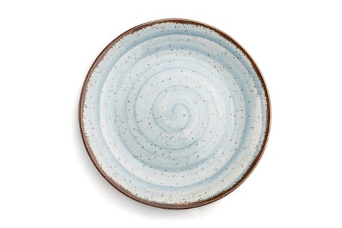 Empty blue ceramic plate isolated on white background. Top view, flat lay, close up