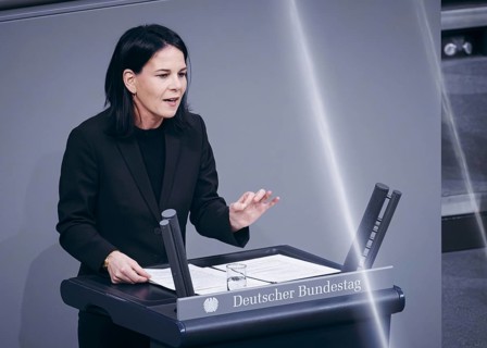 Annalena Bärbock (Alliance 90/The Greens), Federal Minister for Foreign Affairs, delivers a speech