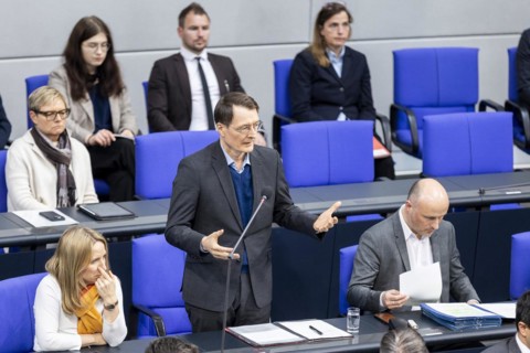 Karl Lauterbach (SPD), Federal Minister of Health, recorded during the government consultation, in