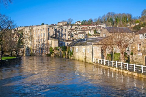 Historic buildings and River Avon, Bradford on Avon, Wiltshire, England, United Kingdom, Europe