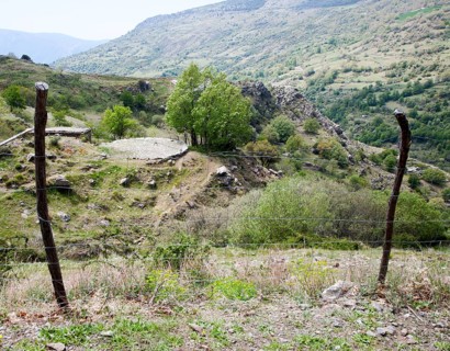 Landscape of the River Rio Poqueira gorge valley, High Alpujarras, Sierra Nevada, Granada Province,