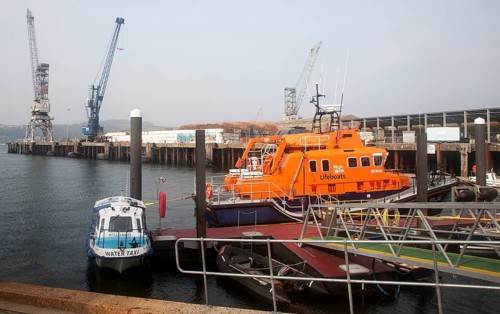 RNLI lifeboat in the harbour, Falmouth, Cornwall, England, UK