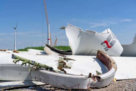 Repowering, dismantled Enercon E-58 wind turbine in a wind farm near Issum, 9 older wind turbines