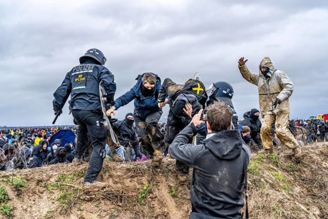 Violent clashes between thousands of demonstrators and the police, after a demonstration against