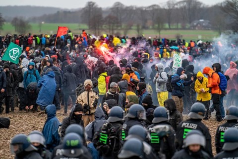 Violent clashes between thousands of demonstrators and the police, after a demonstration against