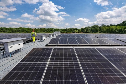 Germany's largest floating solar power plant on the Silbersee III, a quarry pond no longer used for