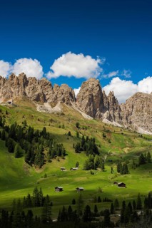Huts on the Gardena Pass, Passo Gardena, Puez-Geisler nature park Park, Dolomites, Selva di Val
