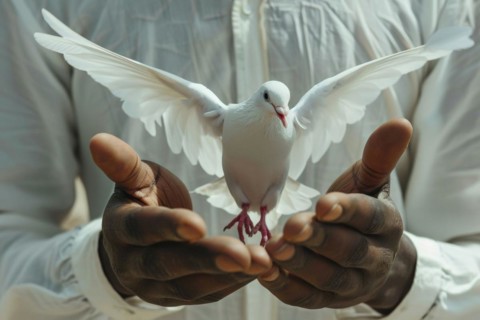 Close-up of a man's hands, with a white dove, dove of peace, AI generated, AI generated, AI