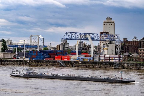 Container terminal in the Rhine port of Krefeld, inland port, 4th largest public port in North
