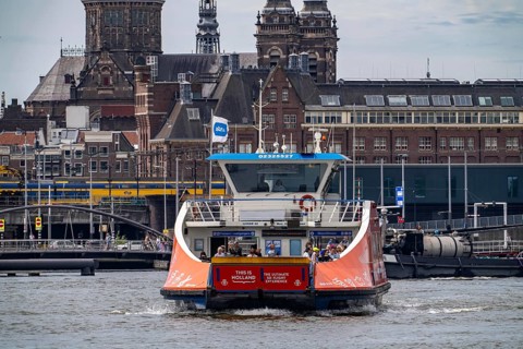 GVB ferries for pedestrians and cyclists across the river Ij, at Amsterdam Centraal station, free