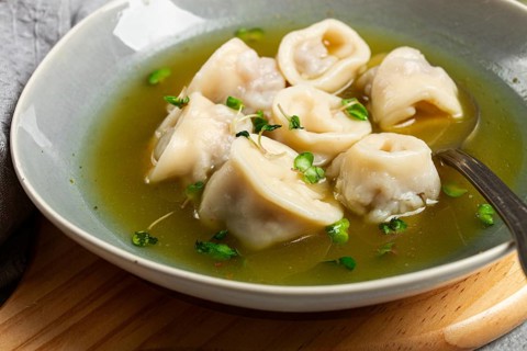 Cappelletti with meat in chicken broth, ravioli with meat, homemade, no people