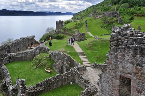 The ruins of Urquhart Castle beside Loch Ness near Drumnadrochit, Scotland, UK