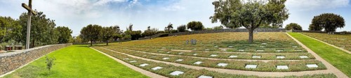 Panoramic photo wide view over part of German military cemetery inaugurated in 1974 by Volksbund