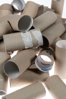 Pile, mountain of empty, used toilet paper rolls