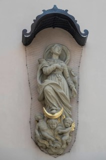 Sculpture of the Virgin Mary at the Bürgerspital, Würzburg, Lower Franconia, Bavaria, Germany,