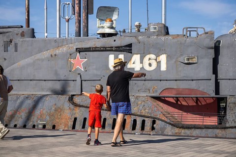Submarine JULIETT U-461, former Russian submarine, tourist attraction in the Maritime Museum