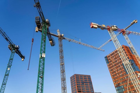 Construction sites in the east of Hafencity Hamburg, office building, new district on the Elbe, on