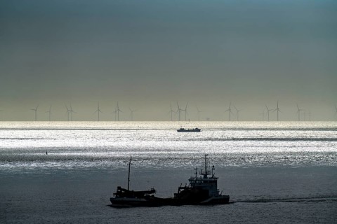 Shipping traffic off Zoutelande province of Zeeland, offshore wind farm, Walcheren peninsula,