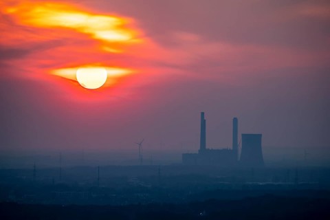 The Voerde coal-fired power plant, decommissioned in March 2017, in March 2017, sunset, Germany,
