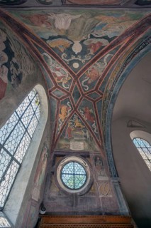 Frescoes from around 1450 in a side room, St Martin's Church, Memmingen, Bavaria, Germany, Europe