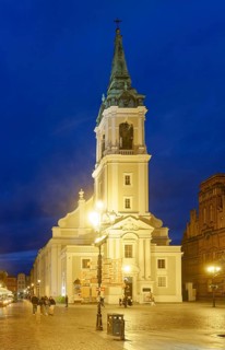 St Mary's Church in the medieval old town of Thorn, illuminated in the evening. The historic city