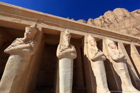 Part of the temple complex, statues of Hatshepsut at the mortuary temple of Hatshepsut, Hatshepsut