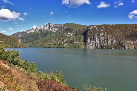 Wallachia, Danube at Sivinita, view of the Serbian side, Iron Tor nature park Park, Danube