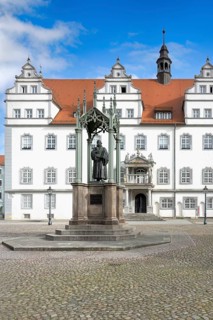 Market square with Martin Luther monument, Luther City Wittenberg, Saxony Anhalt, Germany, Europe
