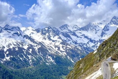 Mountain landscape with serpentines on the Timmelsjoch, South Tyrol, Italy, Europe