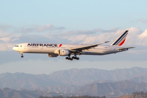 An Air France Boeing 777-300 (ER) aircraft with registration F-GSQI at Los Angeles Airport, USA,