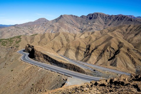 Road with serpentines, mountain landscape, Tizi-n-Tichka pass road, High Atlas, Morocco, Africa