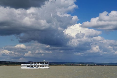 Bicycle ferry on Lake Neusiedl, Illmitz, Seewinkel National Park, Burgenland, Austria, Europe