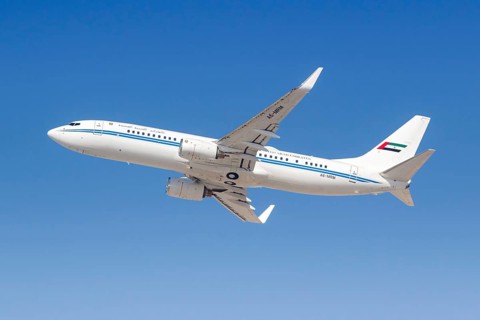 A Boeing 737-800 BBJ2 government aircraft of the United Arab Emirates Dubai Air Wing with the