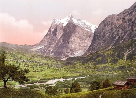 Grindelwald, general view, Wetterhorn, Bernese Oberland, Switzerland, Historic, digitally restored