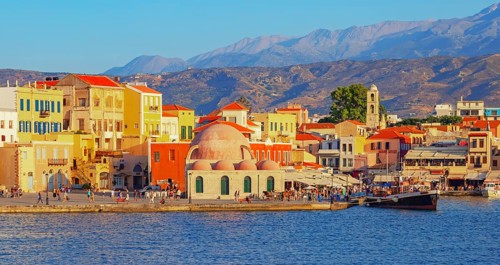 View of the old Venetian Harbour, Chania, Crete, Greek Islands, Greece, Europe
