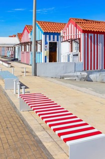 Brightly painted beach homes, Costa Nova do Prado, Aveiro, Portugal, Europe