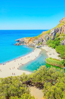 Preveli Beach, high angle view, Rethymno, Crete, Greek Islands, Greece, Europe