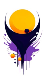 Minimalist illustration featuring abstract shapes in yellow and purple color accent symbolizing fun