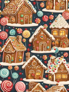 Abstract wallpaper illustration of of gingerbread house decoration, AI generated