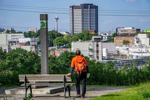 Essener Aussichten, one of 30 viewpoints of Essen, spread throughout the city, town hall, here from