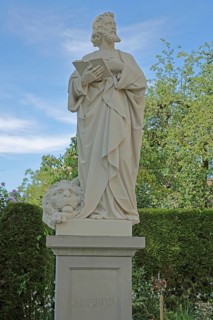 Sculpture of St Mark the Apostle with Bible, Saint, UNESCO St Mary and St Mark's Church, Minster,