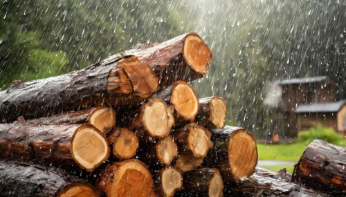 Forestry, timber industry, logs for firewood lying in the rain, AI generated, AI generated