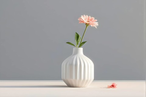 Minimalist ceramic vase composition with a single flower, AI generated