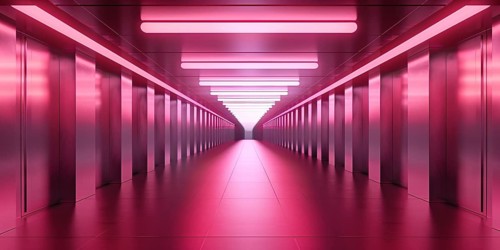 Futuristic long pink corridor. Generative Ai, AI generated