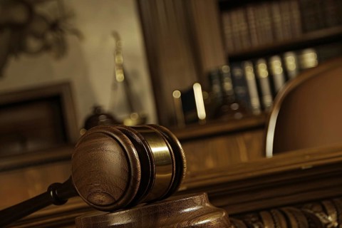 Close up of brown wooden judge gavel. Generative Ai, AI generated