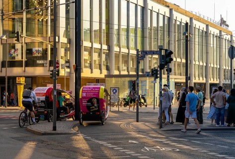 Road traffic at Willy Brandt Platz in Frankfurt am Main, Hesse, Germany, Europe