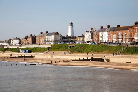 View from the pier of the historic seaside resort town of Southwold, Suffolk, England, United